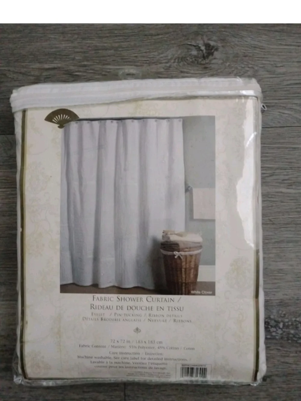 White Clover Fabric Shower Curtain White Cotton Blend Eyelet Pintuck NIP 72x72in